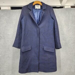 Good Look Blue Wool Blend Longline Textured Coat Womens Small